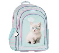 sarcia.eu School backpack REINFORCED schoolbag THREE COMPARTMENT for girls, with reflectors, in strawberry, pink 40x29x20cm, 23 l (Blue Kitten)