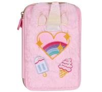 sarcia.eu Sweet Dreams Plush Two-Compartment Pencil case with Accessories for Girls, fold-Out School Pencil case - 33 Elements, 2 zips (Pink 2-Compartment)