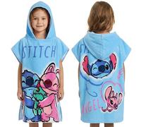 sarcia.eu Swimming pool towel, quick-drying hooded poncho for children for the beach, (Stitch, Minnie Mouse, Minecraft, Marvel) 100% cotton (DISNEY Stitch, S)