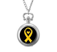 Sarcoma C-ancer Awareness Yellow Ribbon Men's Pocket & Fob Watches Silent Ticking Quartz Alloy Chain Watch for Daily Use Silver-Style