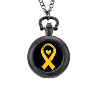 Sarcoma C-ancer Awareness Yellow Ribbon Men's Pocket & Fob Watches Silent Ticking Quartz Alloy Chain Watch for Daily Use Black-Style
