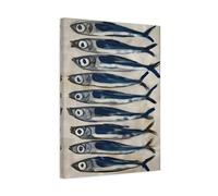 Sardine Canvas Antique Still Life Fish Restaurant Art, Vintage Sea Wall Decor 18x24inch 45x60cm (Vertical) / 1.25inch 3.175cm