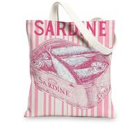 Sardine Canvas Tote Bags, Retro Fish Design Reusable Shopping Bags, Lightweight Washable Shoulder Strap Eco-Friendly Canvas Bags for Beach Travel Grocery 13x15 Inch