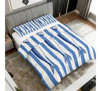 Sardine Fish Super King Duvet Coverless, Reversible Design, Blue Striped Marine Life Comforter & 2 Pillow Cases for Bedroom Decor, 10.5 Tog Ultra Soft Microfibre, All Seasons #y426