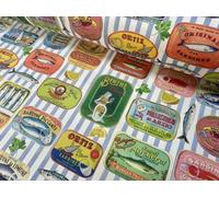 Sardine Tin Fabric - Retro Fish Can Vintage Print Cotton Material for Kitchen Decor Curtains Tablecloths Crafts Upholstery - 140cm Wide - Sold by The Metre