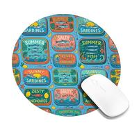 Sardines Small Mouse Pad, Summer Tropical Anchovies Fish Summer Blue Round Rubber Smooth Aesthetic Mousepads for Desk Idea for Home Office Desk Laptop Gamers Gift Round 8x8 Inch