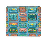 Sardines Small Mouse Pad, Summer Tropical Anchovies Fish Summer Blue Square Rubber Non Slip Mini Travel Desk Mousepad Idea for Home Office Desk Laptop Gamers Gift Square 8x10 Inch