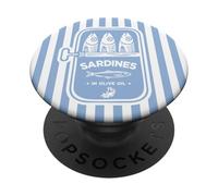 Sardines Tin Retro Light Blue White Striped Aesthetic Summer PopSockets Adhesive PopGrip