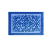 Sardinian Bath Mat Cotton Plain Pattern Embossed Border Ricciolini (50 x 80 cm, Blue)
