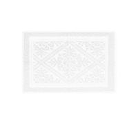Sardinian Woven Rug in Cotton Plain Pattern Embossed Border Swirls, Made in Sardinia (40 x 60 cm, White)