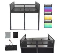 Sardoxx Portable DJ Booth DJ Facade Table Station Two-position Height Adjustable DJ Table Stand DJ Event Booth Metal Frame Booth + Built in Flat Table w/Travel Bag Black White Scrims