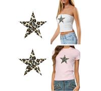 Sarefii Leopard Print Iron on Patches, Cheetah Animal Print Accessories, Embroidered Patches for Backpacks, Vests(Star White)