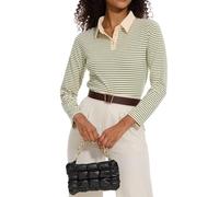 Sarefii Women Long Sleeve T Shirts Striped Collared Shirts Golf Polo Cotton Blend Casual Tennis Tops Fall Outfits Trendy, Z Long Sleeve Green White, L