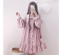 Sarge 2022 Summer Cute Pink Dress Women Harajuku Ruffle Lace Patch Kawaii Robe Lolita Cosplay Sweet Y2k Long Sleeve Dresses, L
