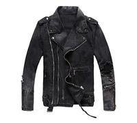 SARGE Fashion Streetwear Men Jacket Zippers Decoration Black Destroyed Ripped Denim Jackets Men Punk Coats Hip Hop Biker Jacket Homme
