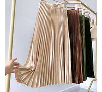 Sarge Gothic Metallic Black Pleated Long Skirt Vintage High Waisted A Line Satin Skirts Womens Korean Style Winter, One Size