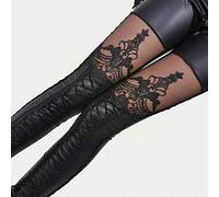Sarge Stylish Sexy Women Faux Leather Gothic Punk Leggings Imitation Lace Pants Leather Trousers Nine-point Skinny Pants Belt, Black, One Size