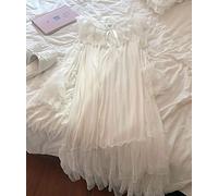 Sarge Women Lolita White Princess Dress Sleepshirts Vintage Palace Style Multilayer Lace Mesh Nightgowns Nightdress Sleep Loungewear, S