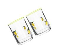 Sarhula Vintage Lemon Pattern Drinking Glasses 14oz Clear Tumblers Sturdy Kitchenwares for Wine Juices Tabletop Display Lemon Themed Party Glasswares Pair