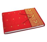 Sari Fabric Cover Photo Album Medium | Red | 30 Pages to fit 120 6x4 or 60 7x5 Photos | Fair Trade & Handmade | Scrapbooking and Crafting Picture Album