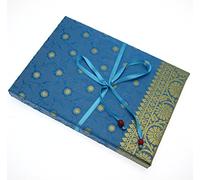 Sari Fabric Writing Set | Blue | 20 Sheets of Recycled Paper and 10 Envelopes | Letter Writing Stationery Sets | 17cm x 23.5cm | Fair Trade and Handmade for Men and Women