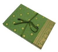 Sari Fabric Writing Set | Green | 20 Sheets of Recycled Paper and 10 Envelopes | Letter Writing Stationery Sets | 17cm x 23.5cm | Fair Trade and Handmade for Men and Women