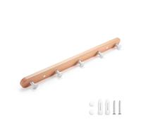 SARIHOSY 5-Hook Wall-Mounted Coat Hooks with White Zinc Alloy Coat Hook Oak Wooden Base for Bathroom Kithchen Coat Rack Round Hook-5 Hooks Clothes Rail Wall Mounted Towel Holder Coat Hooks for Wall