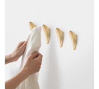 SARIHOSY 5pc Gold Leaf Coat Hooks - Modern Contemporary Solid Brass Wall Mounted Hooks, Copper Finish, 5 Pack Screw-in Clothes Pegs