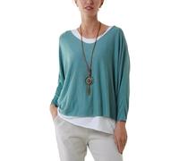 Sarim Collection Italian Necklace Top 2 in 1 for Women's Fine Knit Long Sleeve Glitter Double Layered Trim Blouses Tops Sage Green