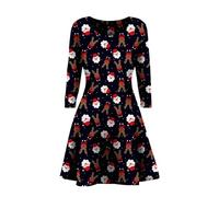 Sarim Collection Women Christmas Party Dress Snowman Swing Dress Novelty Printed Skater Xmas Dress Secret Santa Gift for Ladies-Sf 0407-20-22