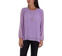 Sarim Collection Women's Chiffon Necklace Top Lined Pleated Summer Blouse, Loose Fit Tunic Shirt Pullover Lilac