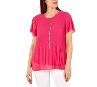 Sarim Collection Women's Pleated Chiffon Top Necklace Blouse Ladies Summer Tunic Top Short Sleeve Blouse Lined Chiffon Tunic Shirt Womens Workwear Round Neck Flowy Tunic Top Fuchsia-8-10