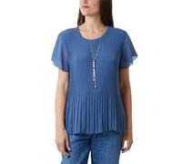 Sarim Collection Women's Pleated Chiffon Top Necklace Blouse Ladies Summer Tunic Top Short Sleeve Blouse Lined Chiffon Tunic Shirt Womens Workwear Round Neck Flowy Tunic Top Denim-12-14