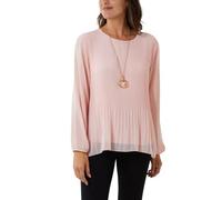 Sarim Collection Womens Pleated Necklace Top Long Sleeve Italian Lined Chiffon Blouse with Pendant Ladies Round Neck Workwear Office Top One Size Pink