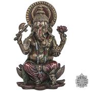 SARIMOIRE Ganesh Statue - Hindu Altar Supply Kit - 4 inch (H) Cold Cast Bronze Ganpati Lord of Success Destroyer Remover Of Evils and Obstacles ~ Lotus Sri Yantra Ornament