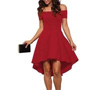 Sarin Mathews Womens Off The Shoulder Short Sleeve High Low Cocktail Skater Dress, Red, Large