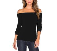 Sarin Mathews Women's Sexy Off The Shoulder Tops Long Sleeve Slim Fit Stretchy Shirts Blouses Top, Sl_black, M