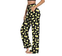 Sarin Mathews Womens Yoga Sweatpants Wide Leg Lounge Pajamas Pants Comfy Drawstring Workout Loose Pants with Pockets, Yellow Flower, Medium
