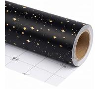 SaringSwoon Black Christmas Wrapping Paper Roll - Luxury Reversible Gold Foil Star Gift Wrap Grid Cutting Lines for Birthday, Wedding, Xmas, Father's Day and Graduation - 17.5" × 25 Ft