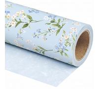 SaringSwoon Blue Floral Wrapping Paper Roll - Revesible Watercolor Wildflower Gift Wrap for Wedding, Bridal Shower, Birthdays, Baby Showers, Mother's Day - 17.5" × 26 Ft