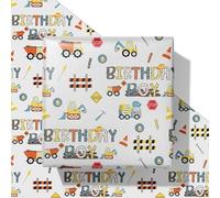 SaringSwoon Construction Birthday Wrapping Paper for Boys - Gift Wrap With Dump Truck Excavator and BIRTHDAY BOY Lettering for Kids’ Birthday, Baby Shower - 28x40 Inches, 4 Folded Sheets
