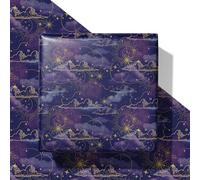 SaringSwoon Galaxy Wrapping Paper - Midnight Purple Gift Wrap With Celestial Star Moon and Cloud for Birthday, Baby Shower, Eid, Graduation, Father's Day, Christmas - 28x40 Inches, 4 Folded Sheets