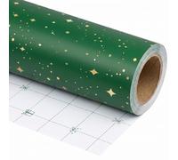 SaringSwoon Green Christmas Wrapping Paper Roll - Luxury Reversible Gold Foil Star Gift Wrap Grid Cutting Lines for Birthday, Wedding, Xmas - 17.5" × 25 Ft