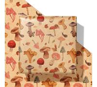 SaringSwoon Kraft Mushroom Wrapping Paper for Kids Adults - Watercolor Forest Gift Wrap With Mushroom Snails and Leaves Design for Birthday Autumn Christmas - 28×40 Inches, 4 Folded Sheets