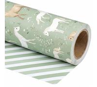 SaringSwoon Reversible Sage Green Wrapping Paper Roll - Horse Gift Wrap With Vintage Horse Floral Stripe Design for Baby Shower, Birthday, Wedding, Bridal Shower - 17.5" × 16.5 Ft