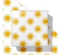 SaringSwoon Smiley Sun Wrapping Paper for Kids Adults - Bright Yellow Gift Wrap With the Sun Smile for Birthdays, Baby Showers, and All Occasions - 28x40 Inches, 4 Sheets
