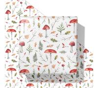 SaringSwoon White Mushroom Wrapping Paper - Rustic Woodland Gift Wrap with Red Mushroom, Leaves, Forest Botanical Design for Christmas Xmas Halloween Birthday - 28×40 Inches, 4 Jumbo Folded Sheets