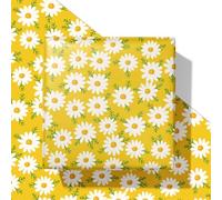 SaringSwoon Yellow Spring Wrapping Paper Kids Women and Adults - Bright Floral Gift Wrap with Daisy & Leaves for Birthday, Baby Shower, Easter, Mother's Day - 28×40 Inches, 4 Jumbo Folded Sheets