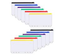 Sarini 12pcs A6 Zipper Binder Pocket 6 Holes Plastic Waterproof Notebook Binder Zipper Folder for Storage Bag to Store Cash, Money and Documents