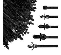 Sarini 160 pcs Universal Push Mount Cable Ties for Car Wiring Harness 5 Sizes Black Nylon Cable Ties for Car Mount and Automotive Cable Management